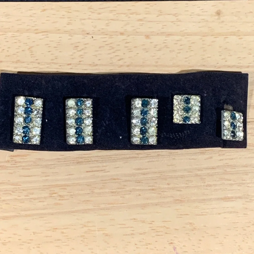 Unbranded Tuxedo Studs Cufflink Mens OS Blue Clear Rhinestone Vintage Formal Set